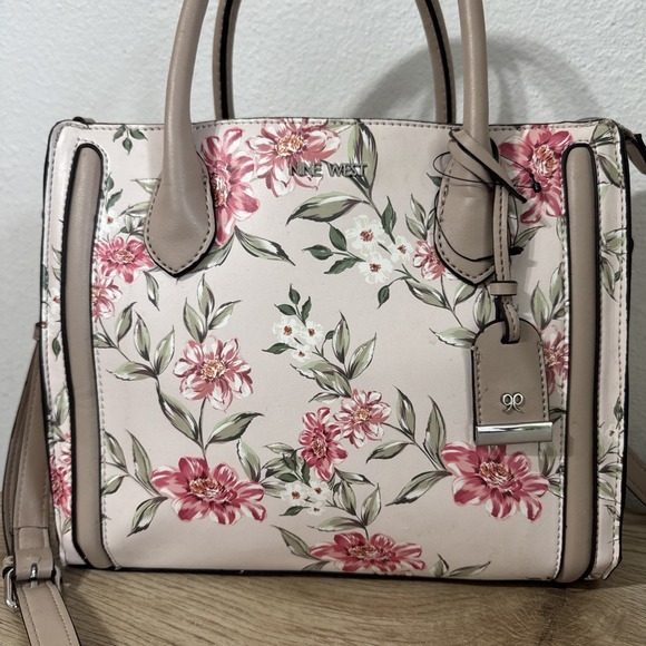 Nine West Aideen Begonia‎ Floral Handbag Structured Faux Leather Satchel DAMAGED - Picture 2 of 16